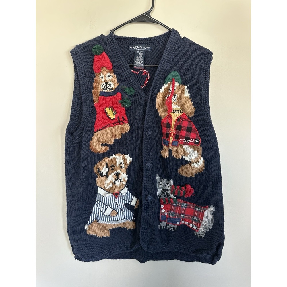Crocheted‎ LARGE Ramie Embroidered Dog Lovers Knit Vest Bulldog Cavalier Scottie